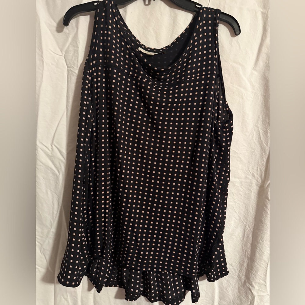 LOFT Black and Pink Ruffled Blouse